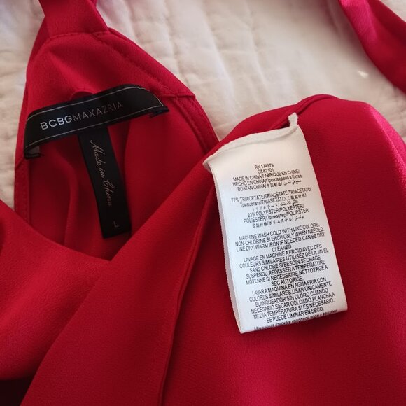 Ruby Red BCBGMaxAzria Halter/Racer Back Mini Cocktail Dress w/ Slit Womens Large - Picture 6 of 7